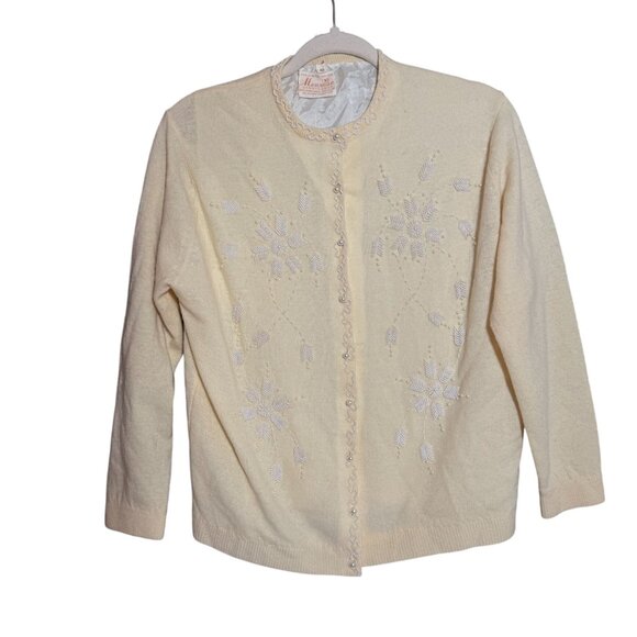Vintage Montrose Sportswear Beaded Button Front Cardigan Sweater 42 Beige - Picture 9 of 11